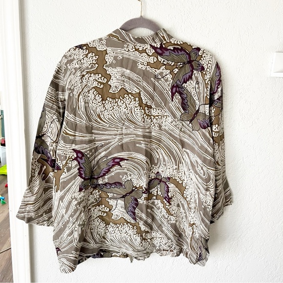 Citron Santa Monica Blouse Women's XL 100% Silk Button Dwon Mardarin Butterfly - Picture 2 of 7
